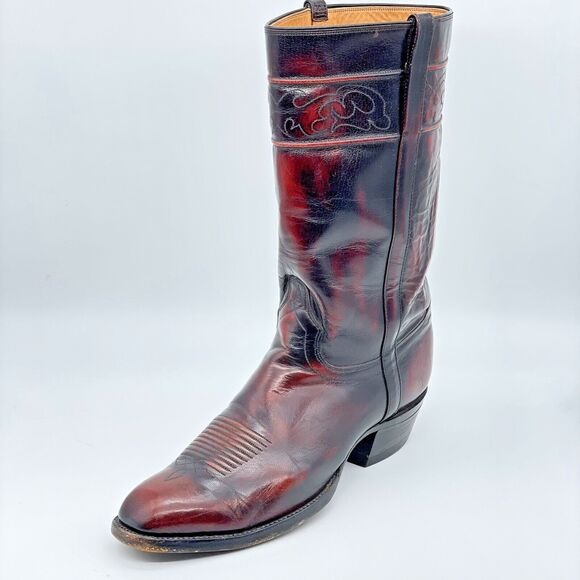 El Dorado Other - El Dorado Cowboy Boots Men's 9D Black Cherry Leather Western Stovepipe Vintage